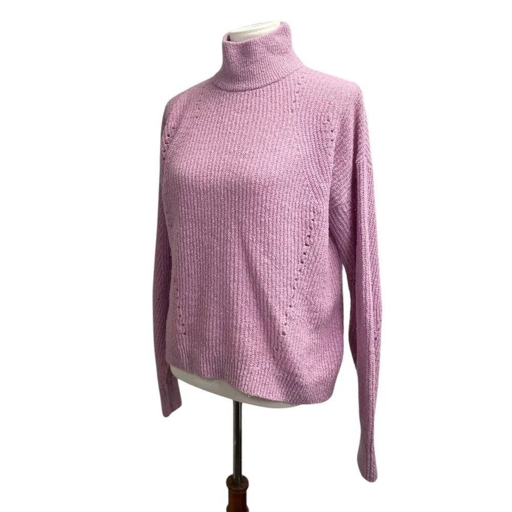 Ann Taylor Long Sleeve Turtleneck Wool blend Sweater, Medium. Light pink purple